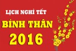 Thông báo lịch nghỉ Tết Nguyên Đán 2016