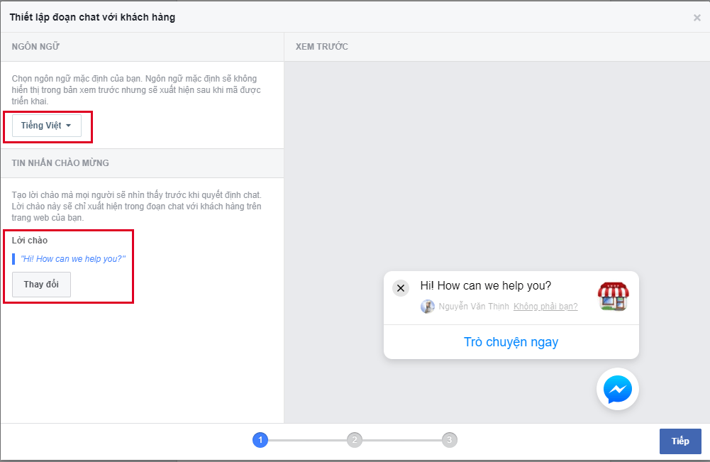 thiet lap doan chat messenger voi khach hang 1