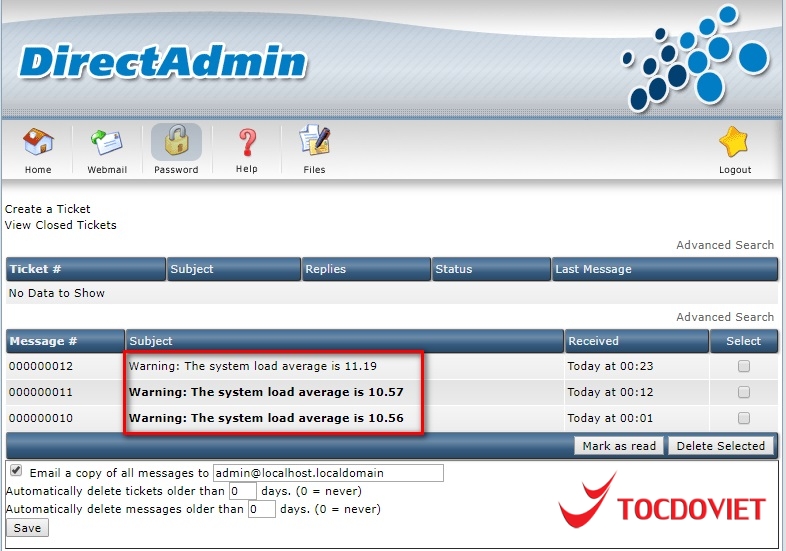 Hướng dẫn cách tắt thông báo Warning: The system load average is trên Directadmin